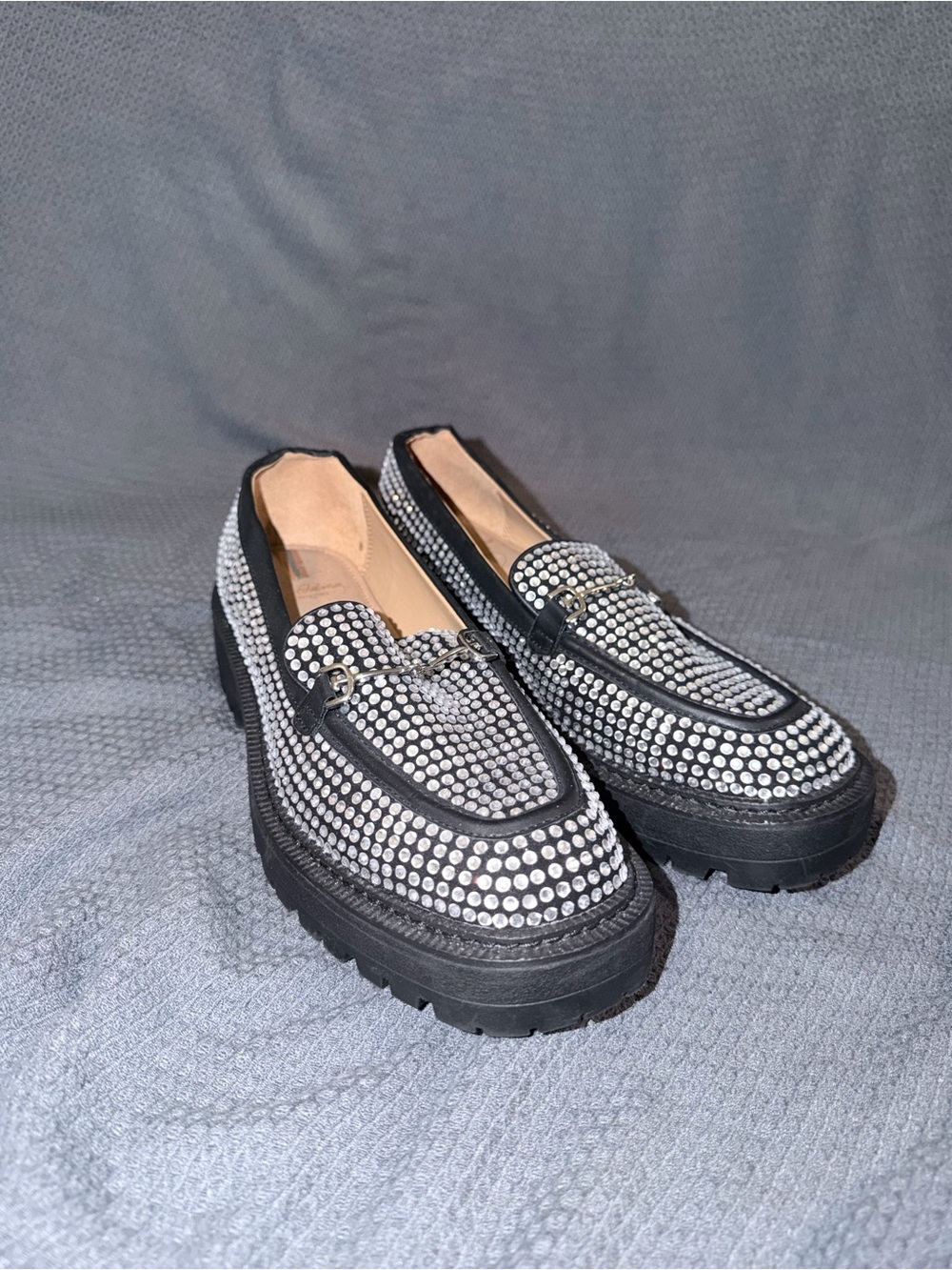 Sam Edelman Black Crystal-Embellished Platform Loafers